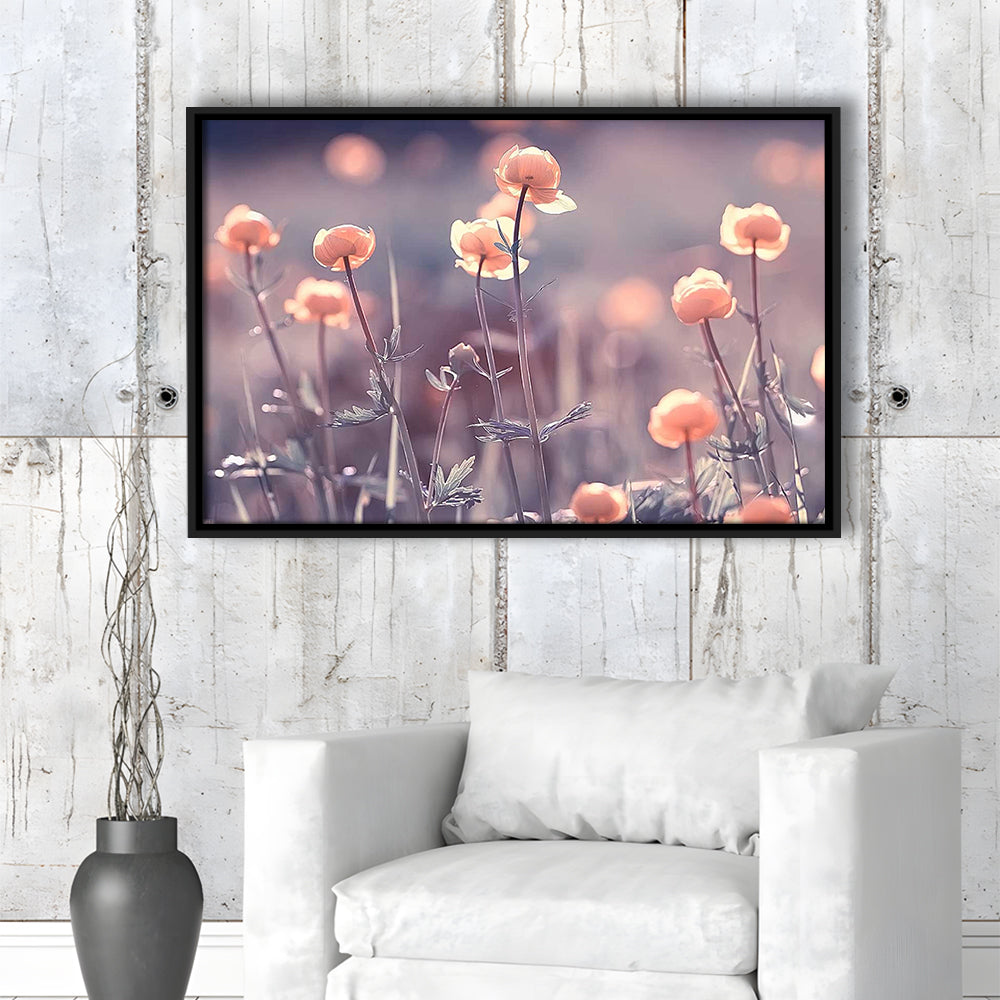 Floral Elegance Canvas Print,Vintage Background And Little Flowers, Framed Cavas Print, Floating Frame