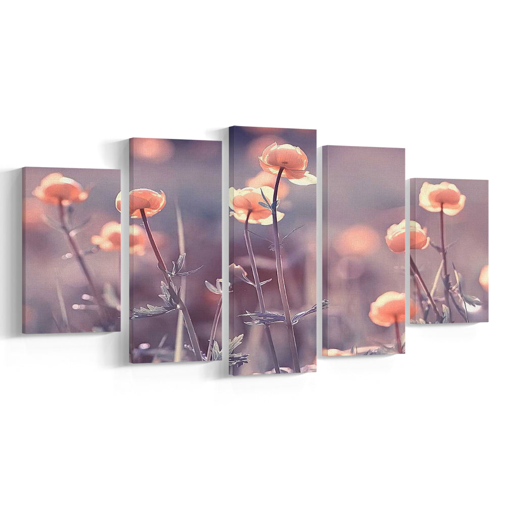Floral Elegance Canvas Print,Extra Large Wall Decor with Vintage Background, 5 Piece Large Cavas Print Wall Art