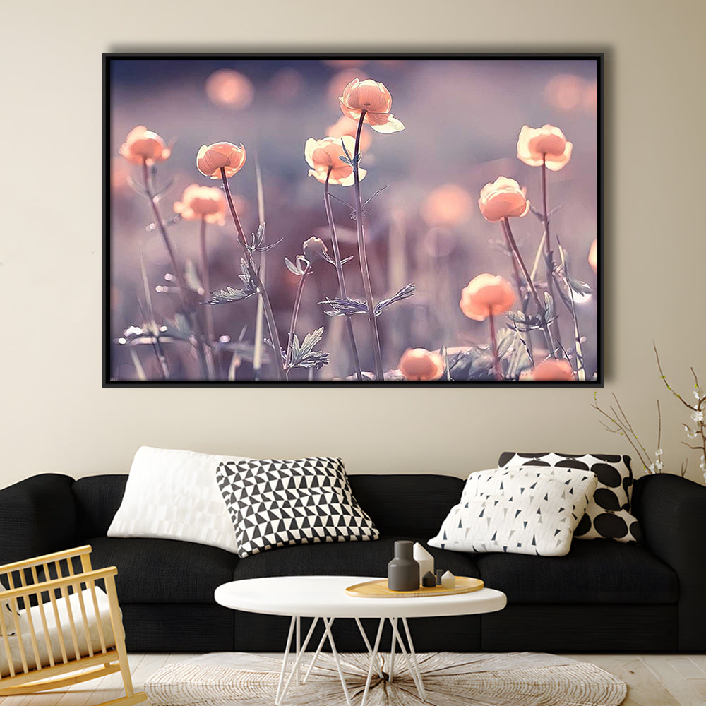 Floral Elegance Canvas Print,Vintage Background And Little Flowers, Framed Cavas Print, Floating Frame