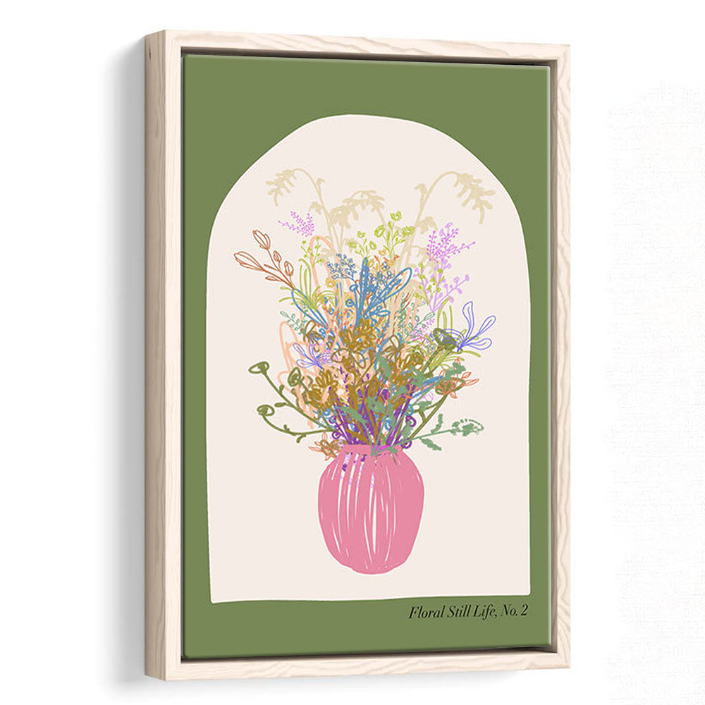 Floral Illustrated Floral Wall Print Green Wall Art Pink Decor Art, Framed Canvas Prints Wall Art