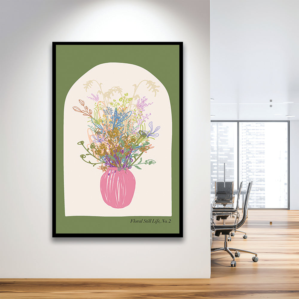 Floral Illustrated Floral Wall Print Green Wall Art Pink Decor Art, Framed Art Prints Wall Decor