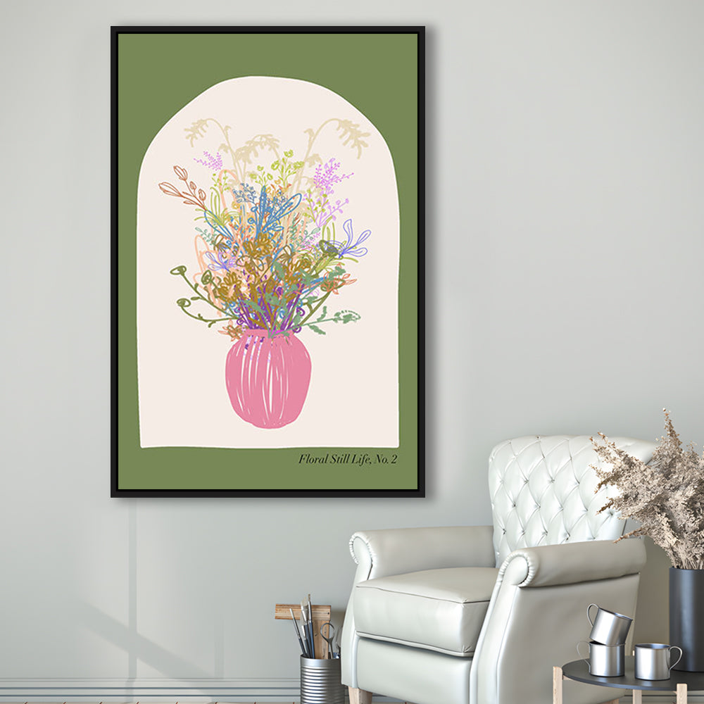Floral Illustrated Floral Wall Print Green Wall Art Pink Decor Art, Framed Canvas Prints Wall Art