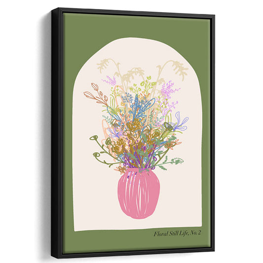 Floral Illustrated Floral Wall Print Green Wall Art Pink Decor Art, Framed Canvas Prints Wall Art