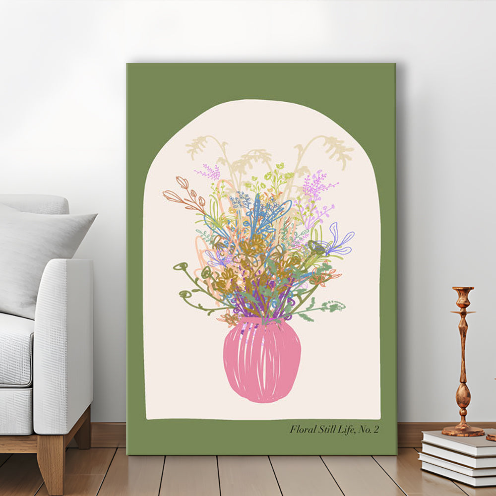 Floral Illustrated Floral Wall Print Green Wall Art Pink Decor Art, Canvas Prints Wall Art