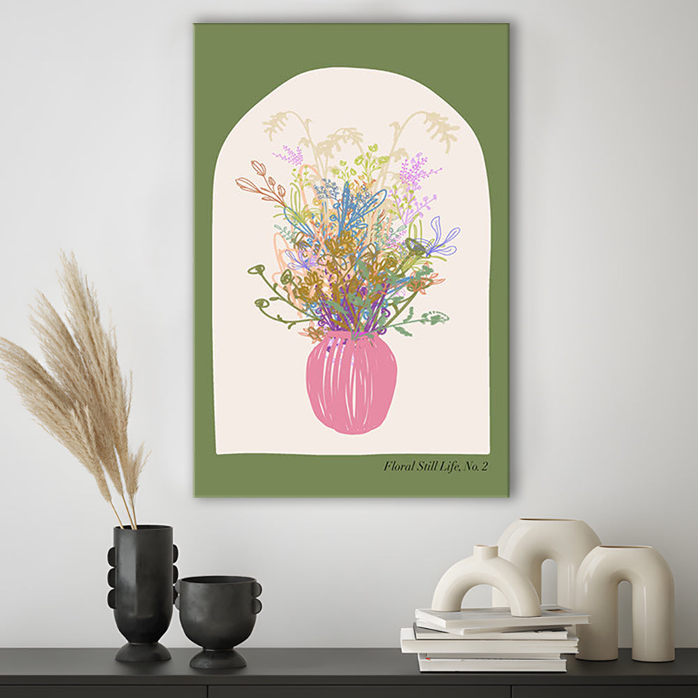 Floral Illustrated Floral Wall Print Green Wall Art Pink Decor Art, Canvas Prints Wall Art