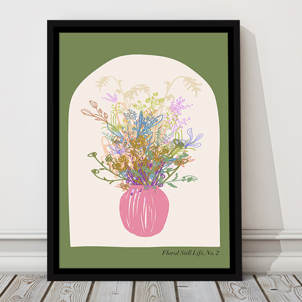 Floral Illustrated Floral Wall Print Green Wall Art Pink Decor Art, Framed Canvas Prints Wall Art