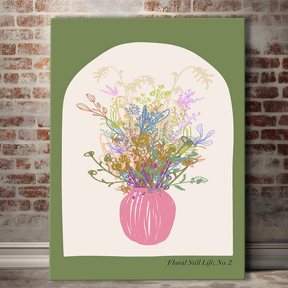 Floral Illustrated Floral Wall Print Green Wall Art Pink Decor Art, Canvas Prints Wall Art