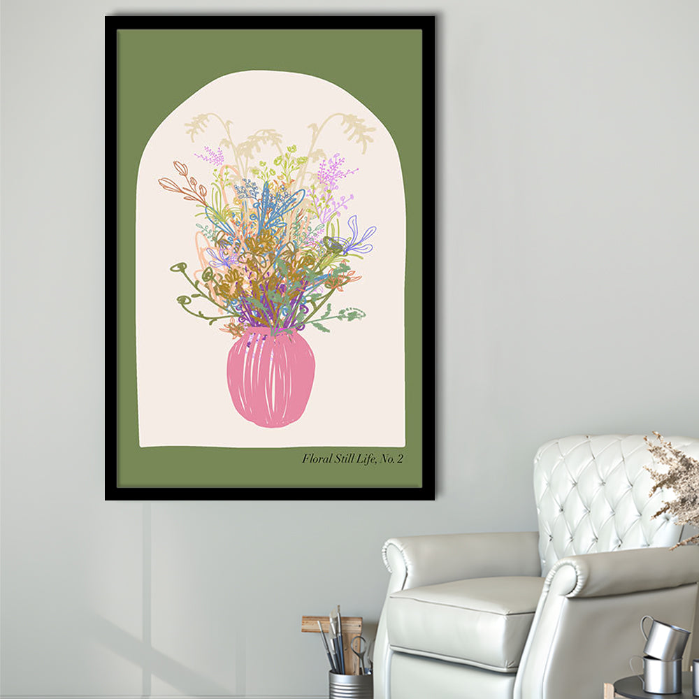Floral Illustrated Floral Wall Print Green Wall Art Pink Decor Art, Framed Art Prints Wall Decor