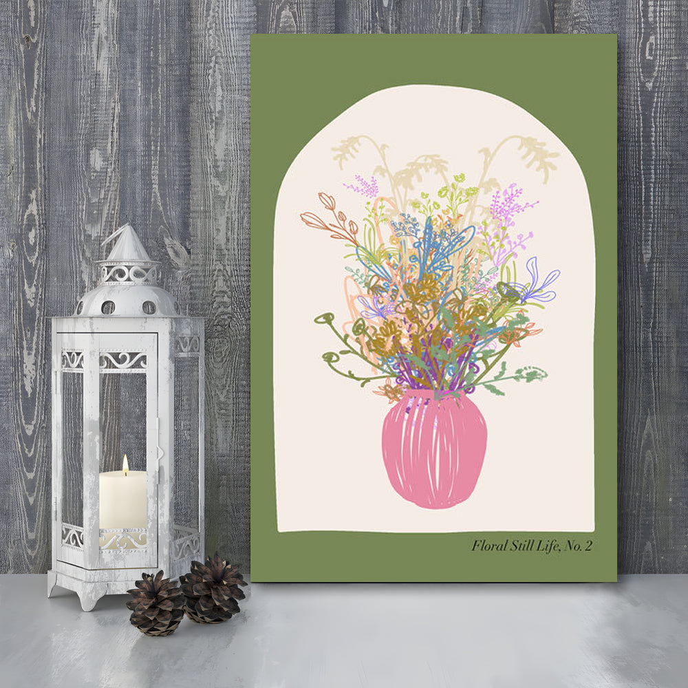 Floral Illustrated Floral Wall Print Green Wall Art Pink Decor Art, Canvas Prints Wall Art