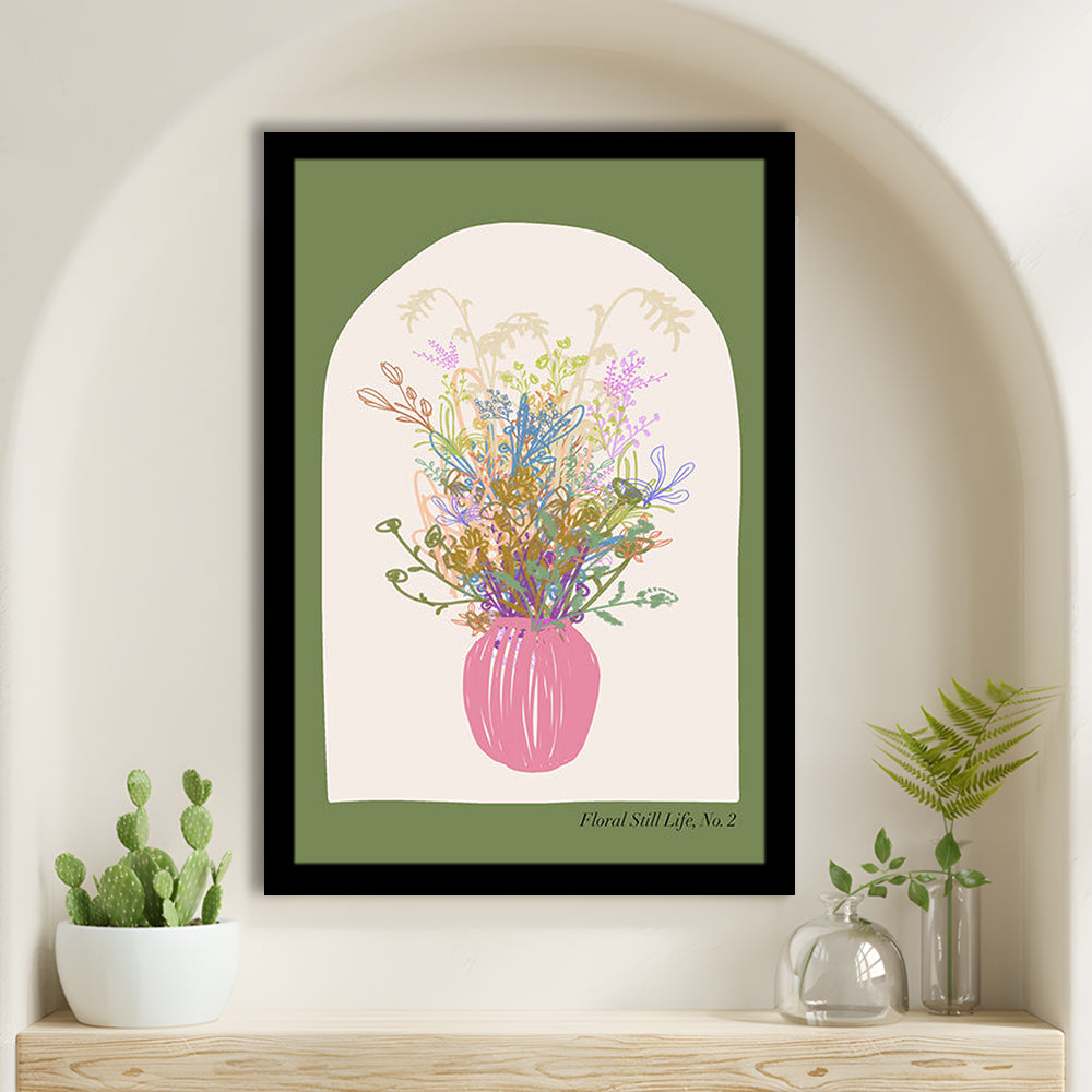 Floral Illustrated Floral Wall Print Green Wall Art Pink Decor Art, Framed Art Prints Wall Decor