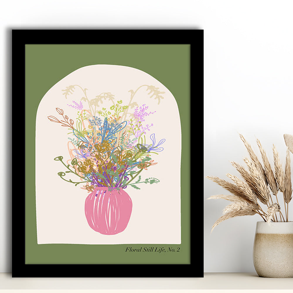 Floral Illustrated Floral Wall Print Green Wall Art Pink Decor Art, Framed Art Prints Wall Decor
