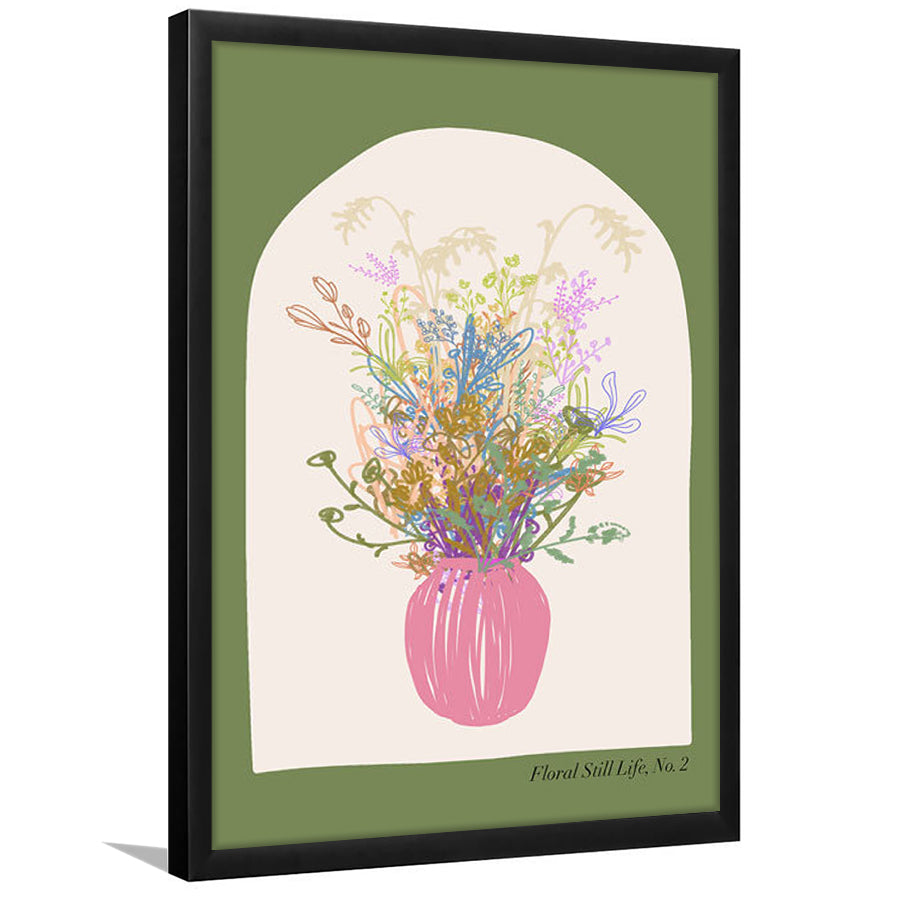 Floral Illustrated Floral Wall Print Green Wall Art Pink Decor Art, Framed Art Prints Wall Decor