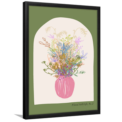 Floral Illustrated Floral Wall Print Green Wall Art Pink Decor Art, Framed Art Prints Wall Decor