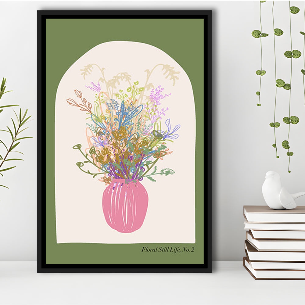 Floral Illustrated Floral Wall Print Green Wall Art Pink Decor Art, Framed Canvas Prints Wall Art