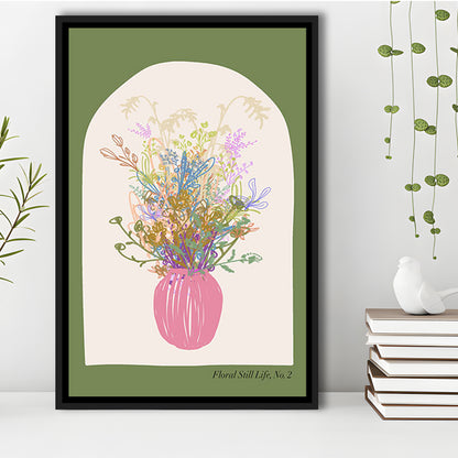 Floral Illustrated Floral Wall Print Green Wall Art Pink Decor Art, Framed Canvas Prints Wall Art