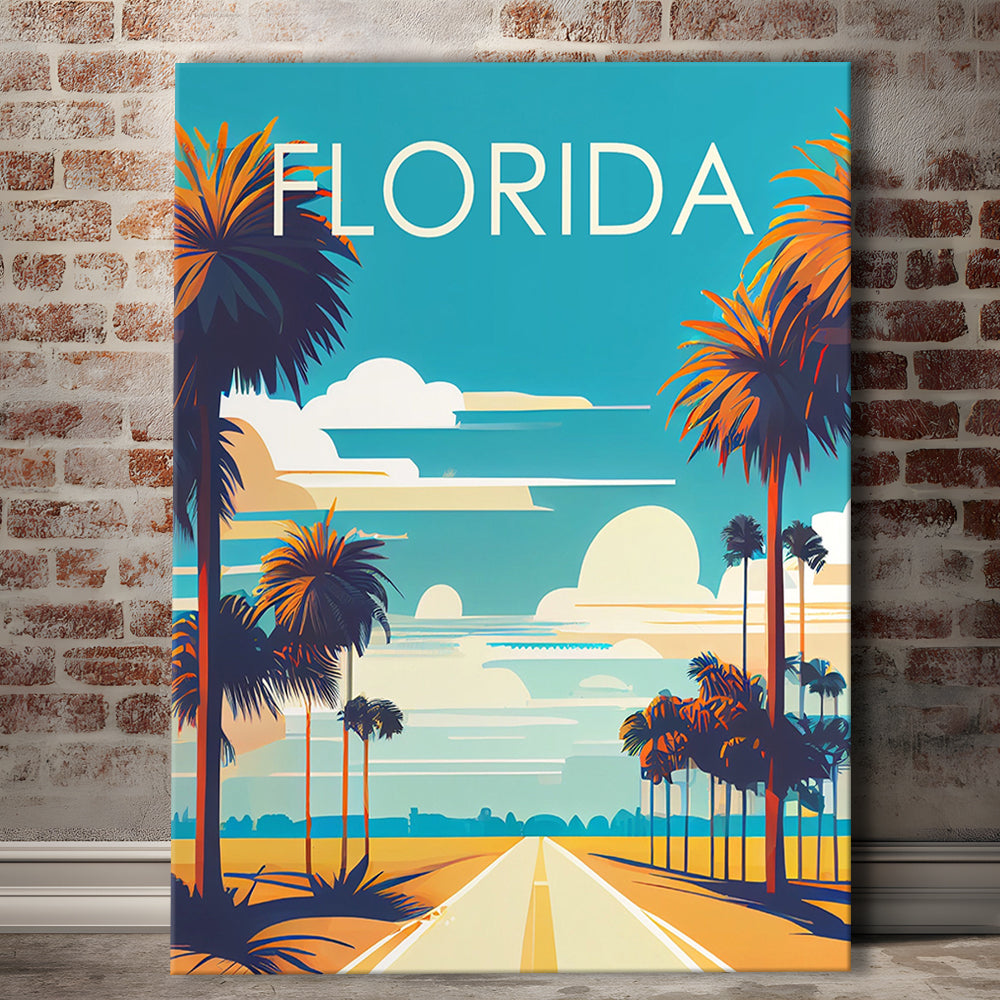 Florida Retro Art Print, Florida City Wall Art, Canvas Print, Painting Canvas, Living Room Decor