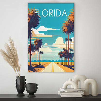 Florida Retro Art Print, Florida City Wall Art, Canvas Print, Painting Canvas, Living Room Decor