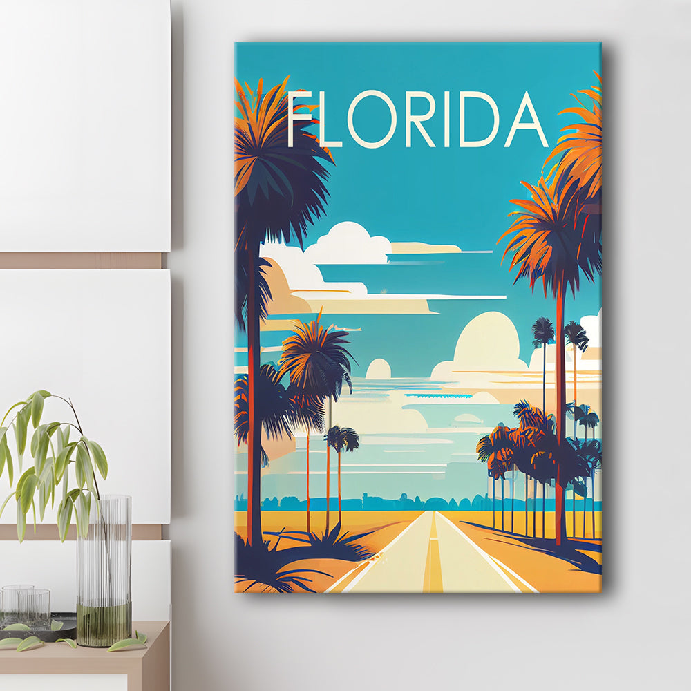 Florida Retro Art Print, Florida City Wall Art, Canvas Print, Painting Canvas, Living Room Decor