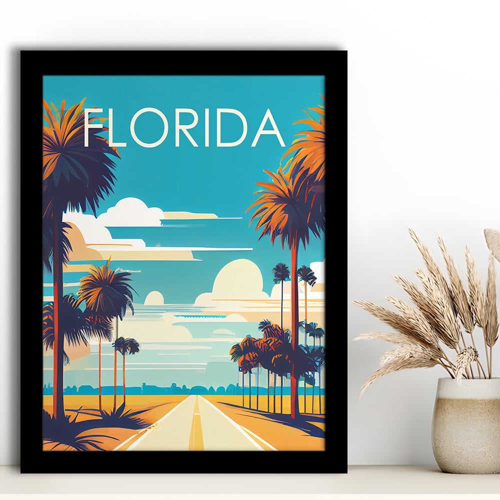 Florida Retro Art Print, Florida City Wall Art, Framed Art Print, Picture Framed, Painting Art