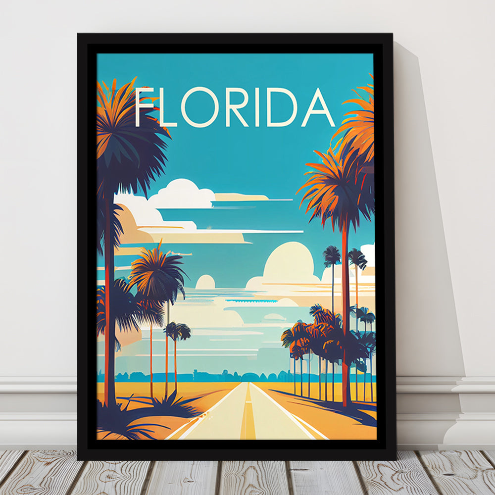 Florida Retro Art Print, Florida City Wall Art, Floating Framed Canvas Print, Framed Picture, Painting Canvas
