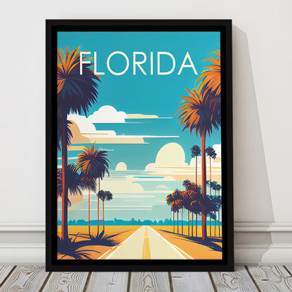 Florida Retro Art Print, Florida City Wall Art, Floating Framed Canvas Print, Framed Picture, Painting Canvas