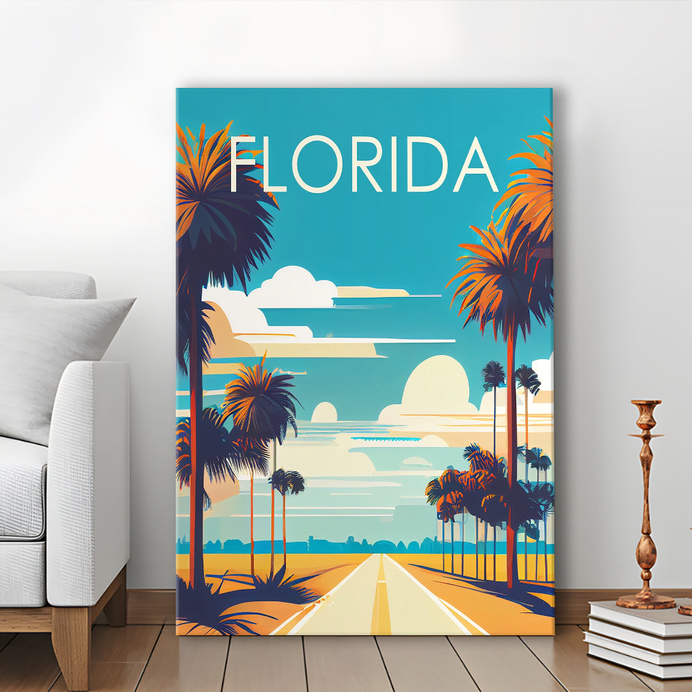 Florida Retro Art Print, Florida City Wall Art, Canvas Print, Painting Canvas, Living Room Decor