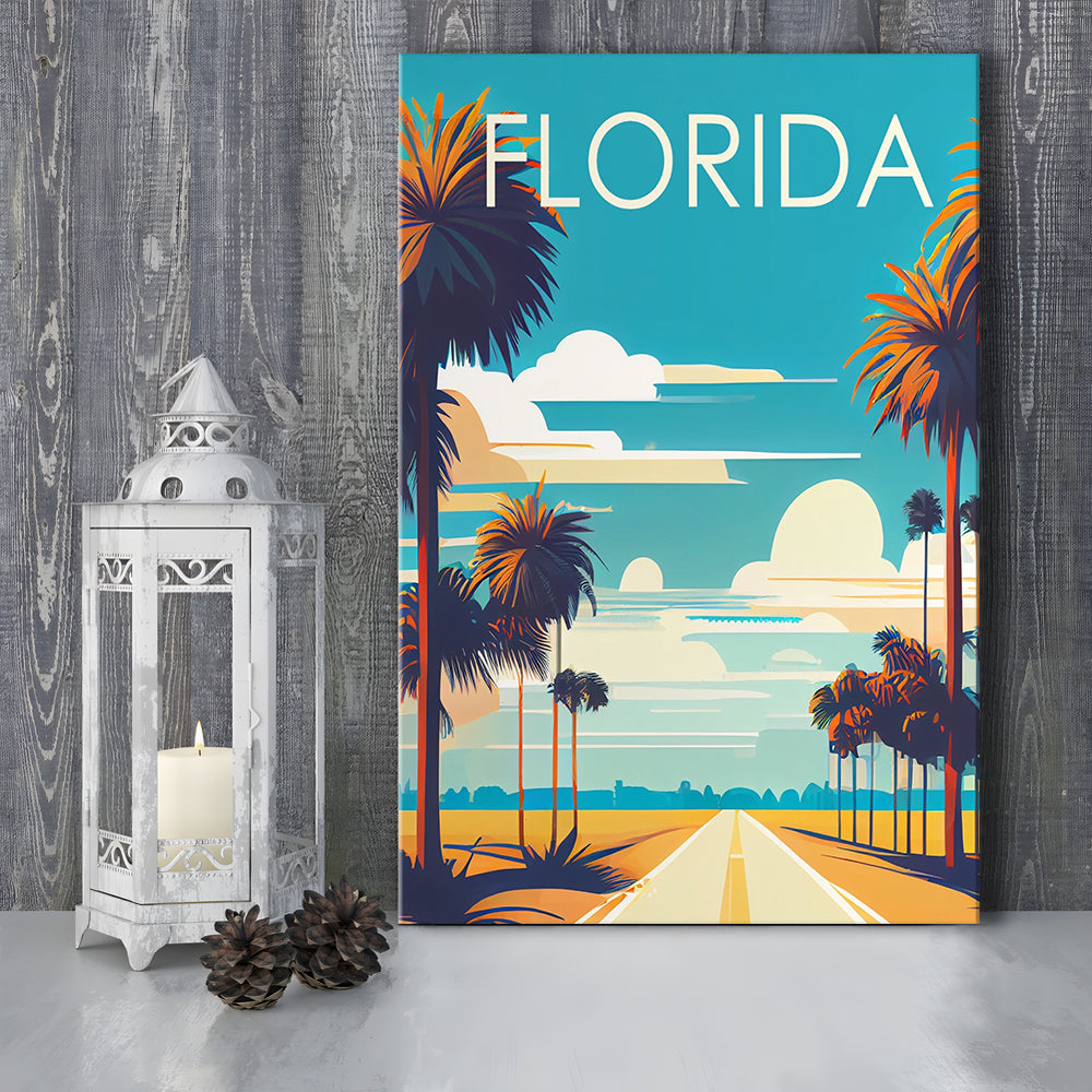 Florida Retro Art Print, Florida City Wall Art, Canvas Print, Painting Canvas, Living Room Decor