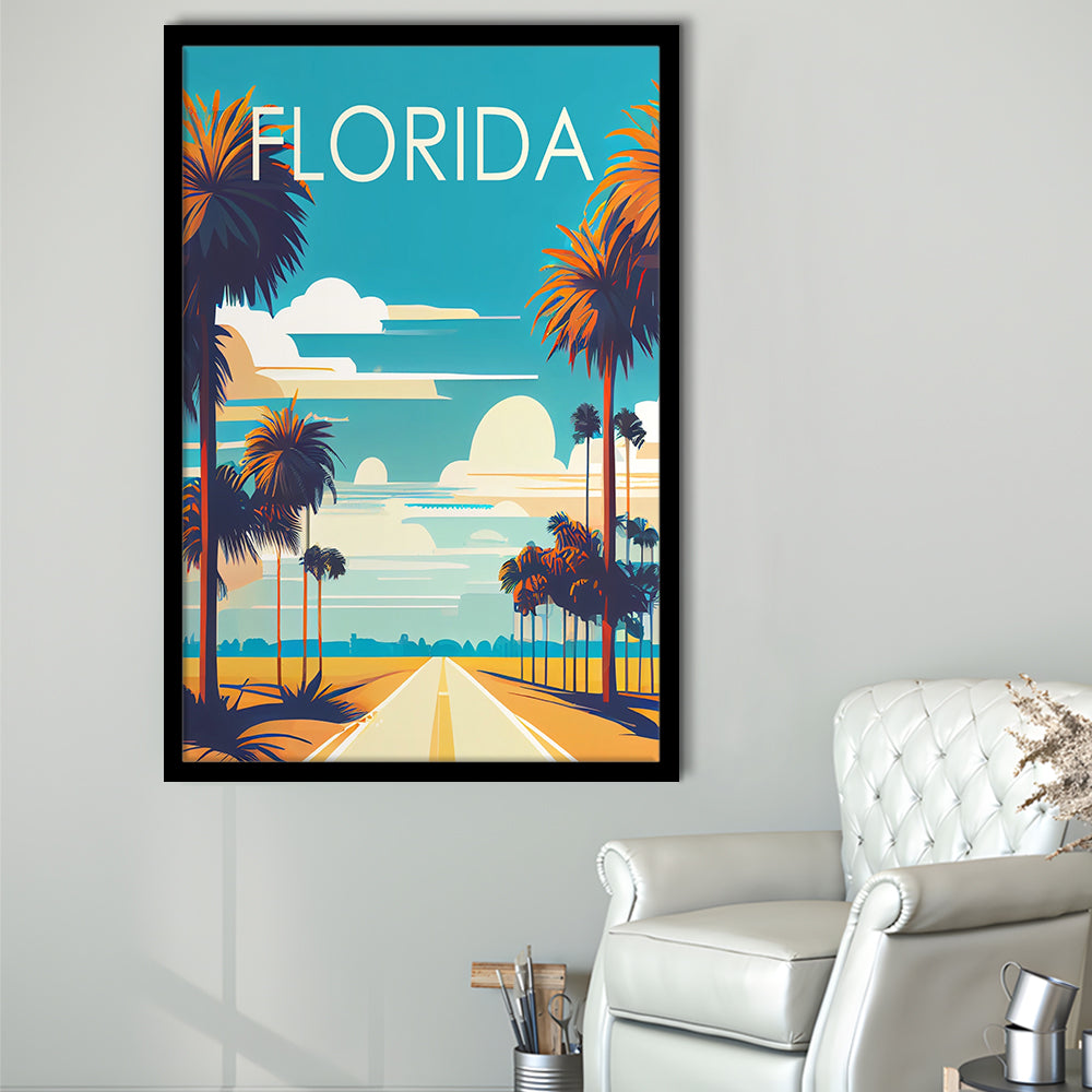 Florida Retro Art Print, Florida City Wall Art, Framed Art Print, Picture Framed, Painting Art