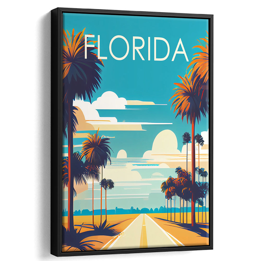 Florida Retro Art Print, Florida City Wall Art, Floating Framed Canvas Print, Framed Picture, Painting Canvas