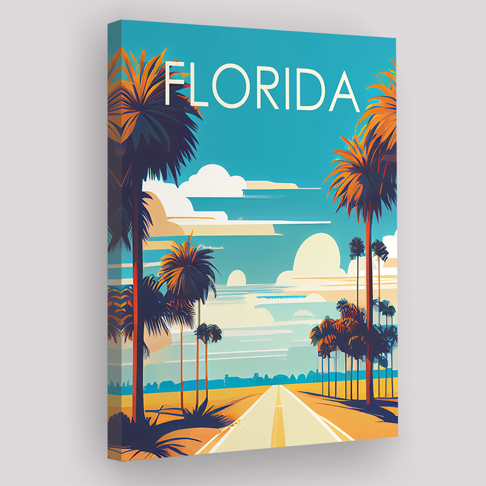 Florida Retro Art Print, Florida City Wall Art, Canvas Print, Painting Canvas, Living Room Decor