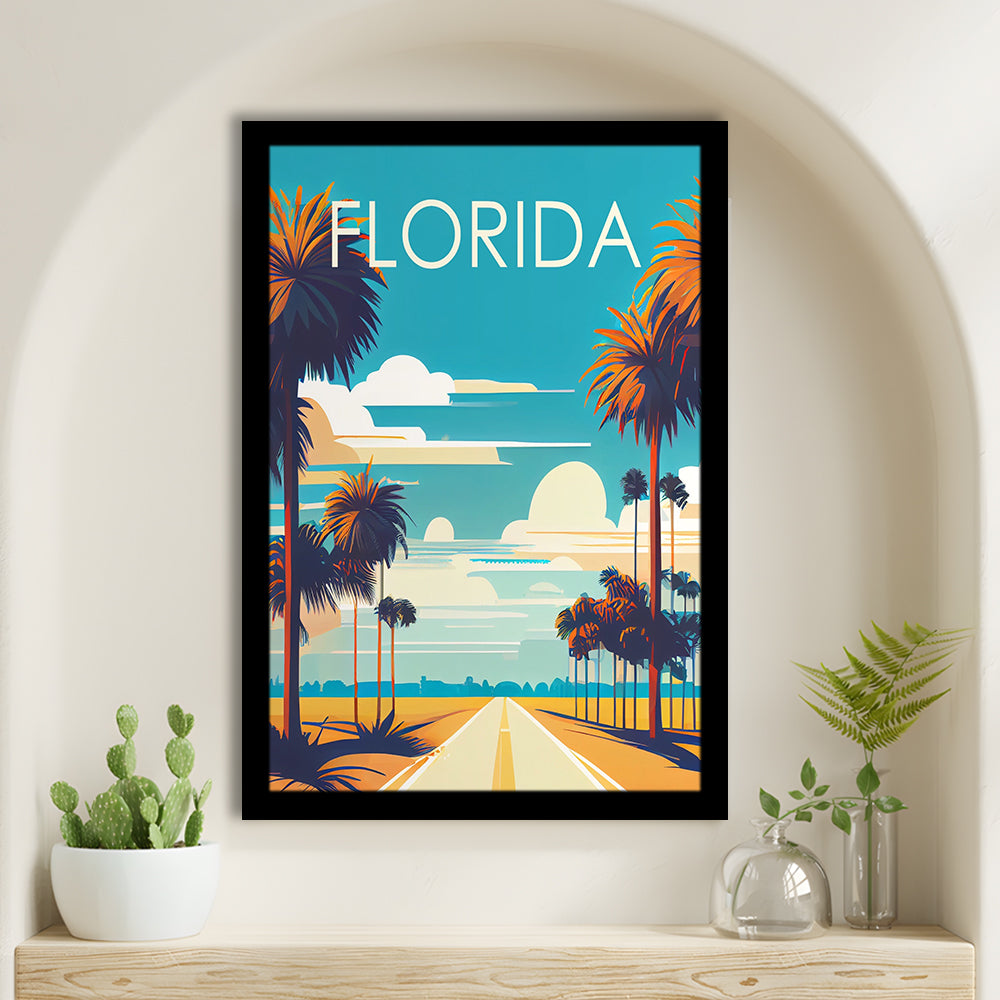 Florida Retro Art Print, Florida City Wall Art, Framed Art Print, Picture Framed, Painting Art