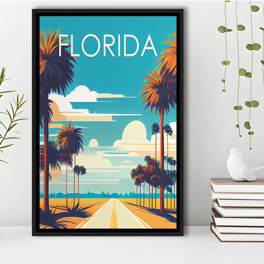 Florida Retro Art Print, Florida City Wall Art, Floating Framed Canvas Print, Framed Picture, Painting Canvas