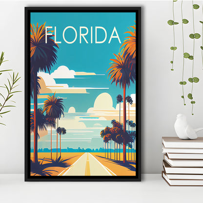 Florida Retro Art Print, Florida City Wall Art, Floating Framed Canvas Print, Framed Picture, Painting Canvas