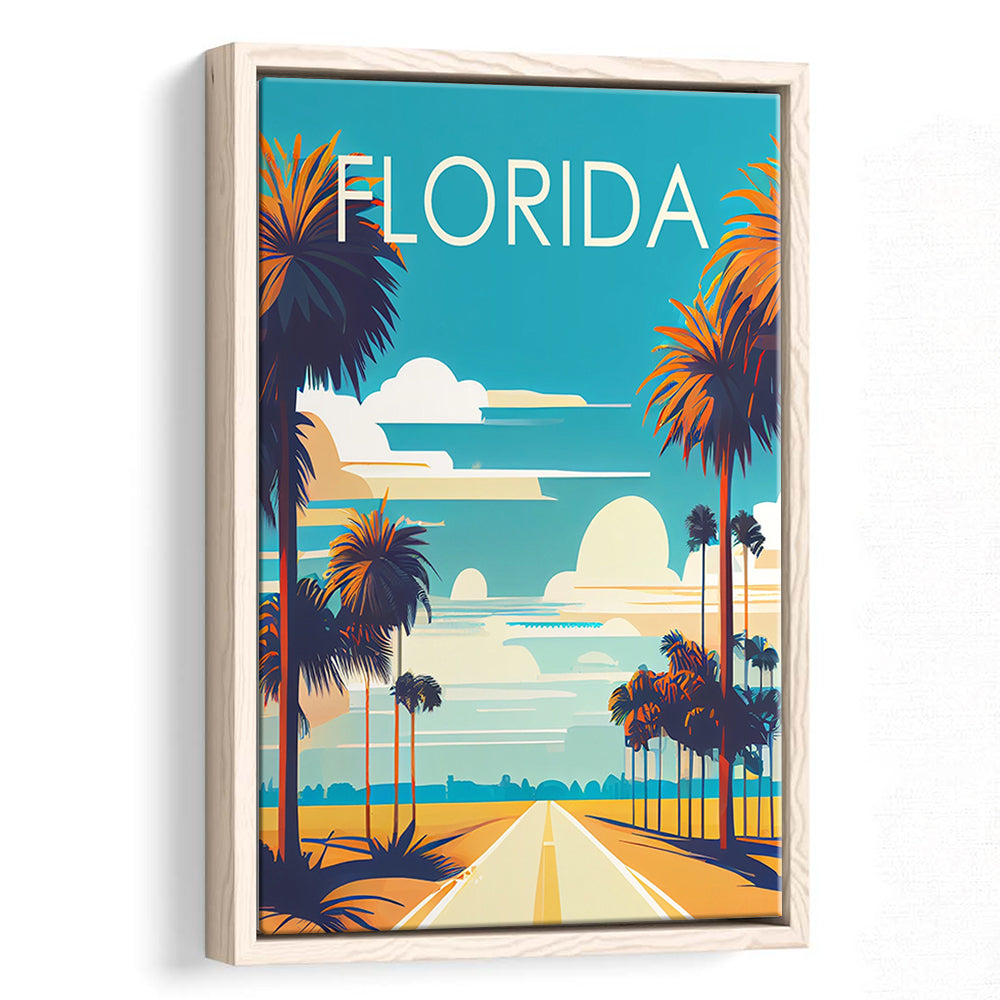Florida Retro Art Print, Florida City Wall Art, Floating Framed Canvas Print, Framed Picture, Painting Canvas