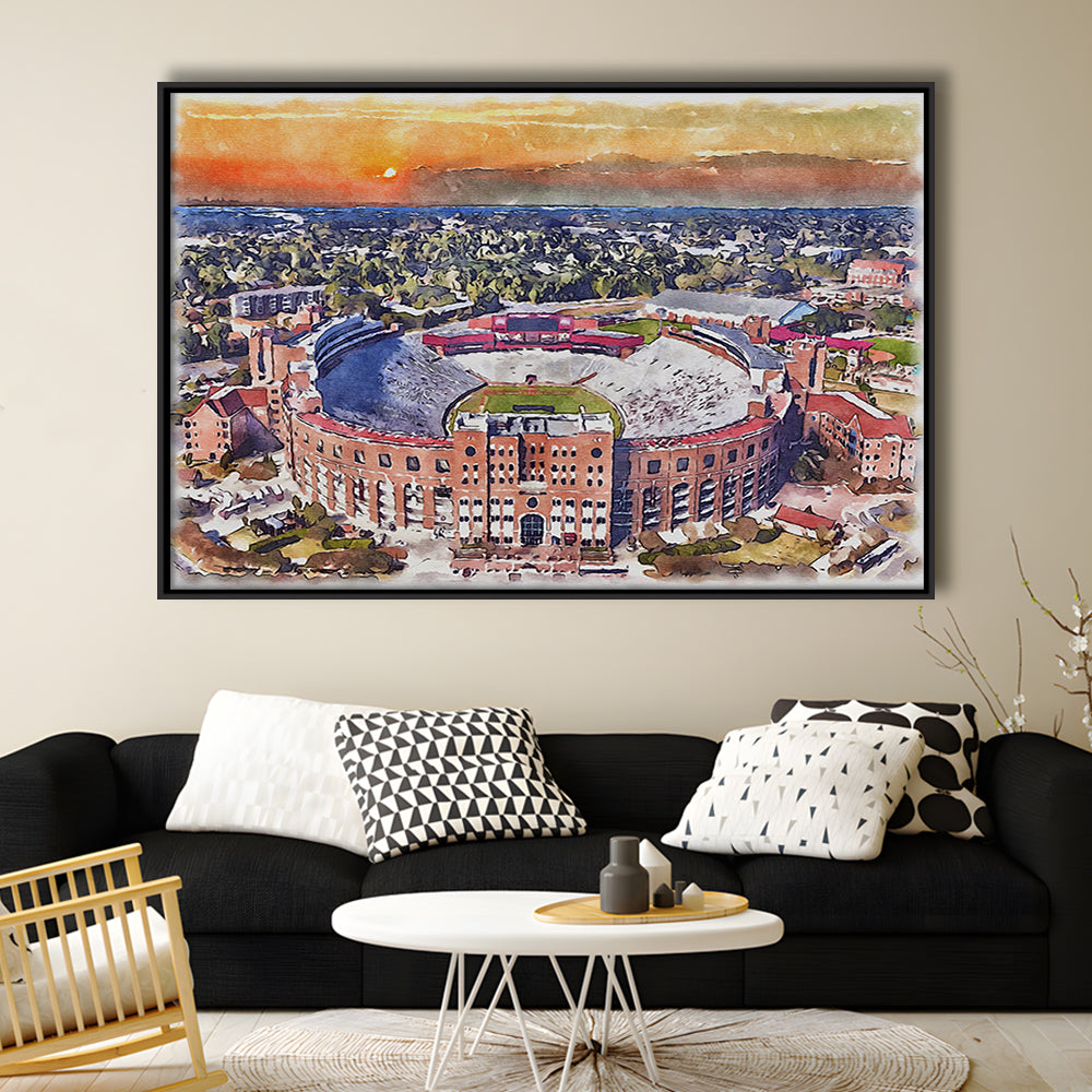 Florida State Seminoles, Doak Campbell Painting Stadium Watercolor, Sport Gift Art, Framed Canvas Print Wall Art