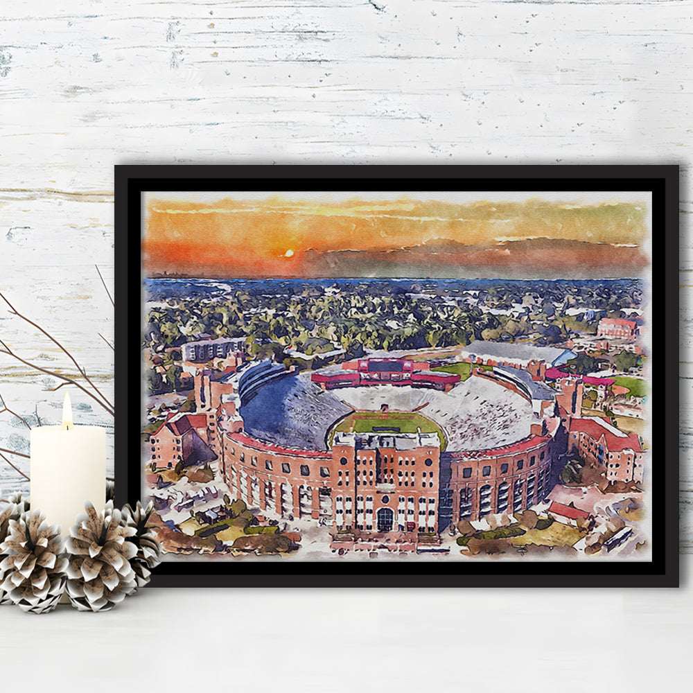 Florida State Seminoles, Doak Campbell Painting Stadium Watercolor, Sport Gift Art, Framed Canvas Print Wall Art