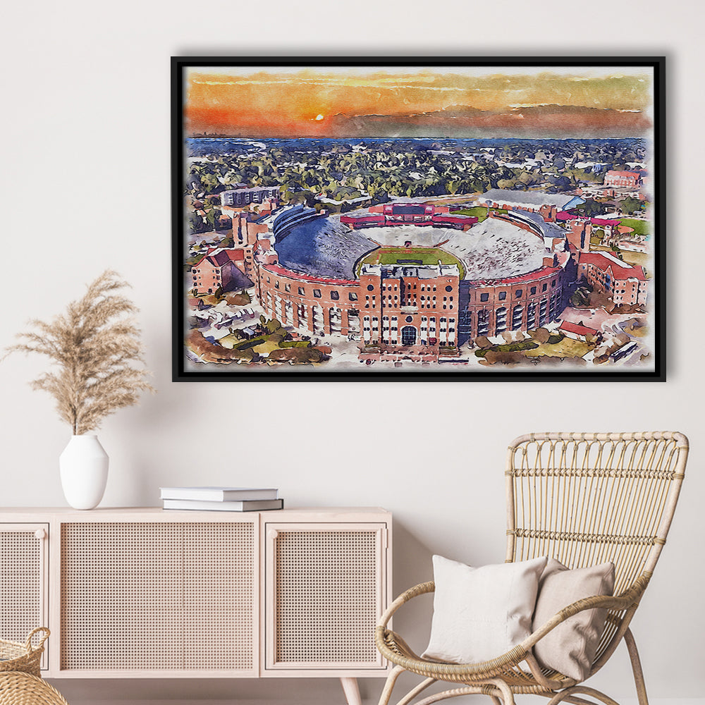 Florida State Seminoles, Doak Campbell Painting Stadium Watercolor, Sport Gift Art, Framed Canvas Print Wall Art