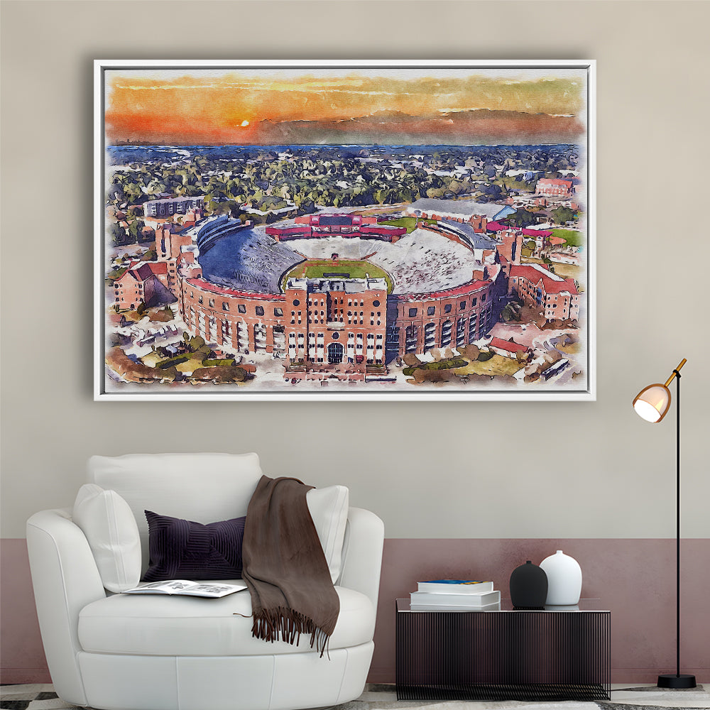 Florida State Seminoles, Doak Campbell Painting Stadium Watercolor, Sport Gift Art, Framed Canvas Print Wall Art