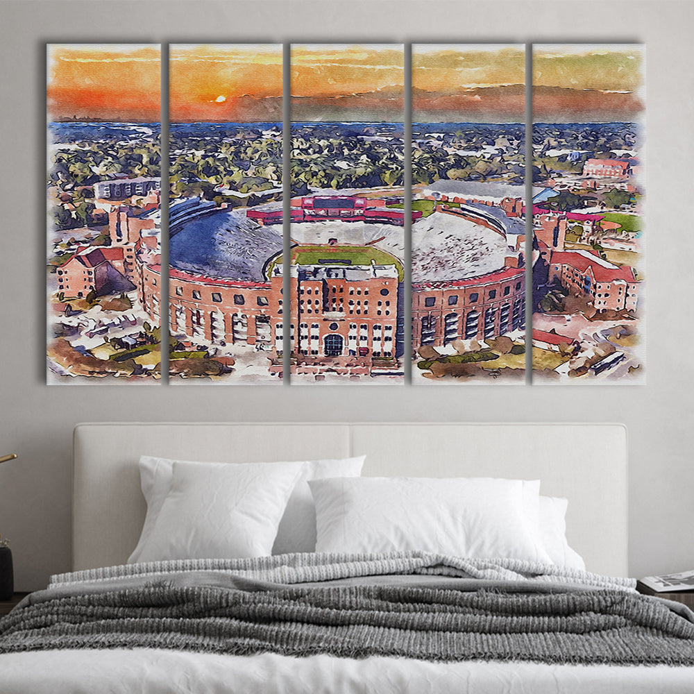 Florida State Seminoles, Doak Campbell Painting Stadium Watercolor, Sport Art, Extra Large Canvas Print Wall Art
