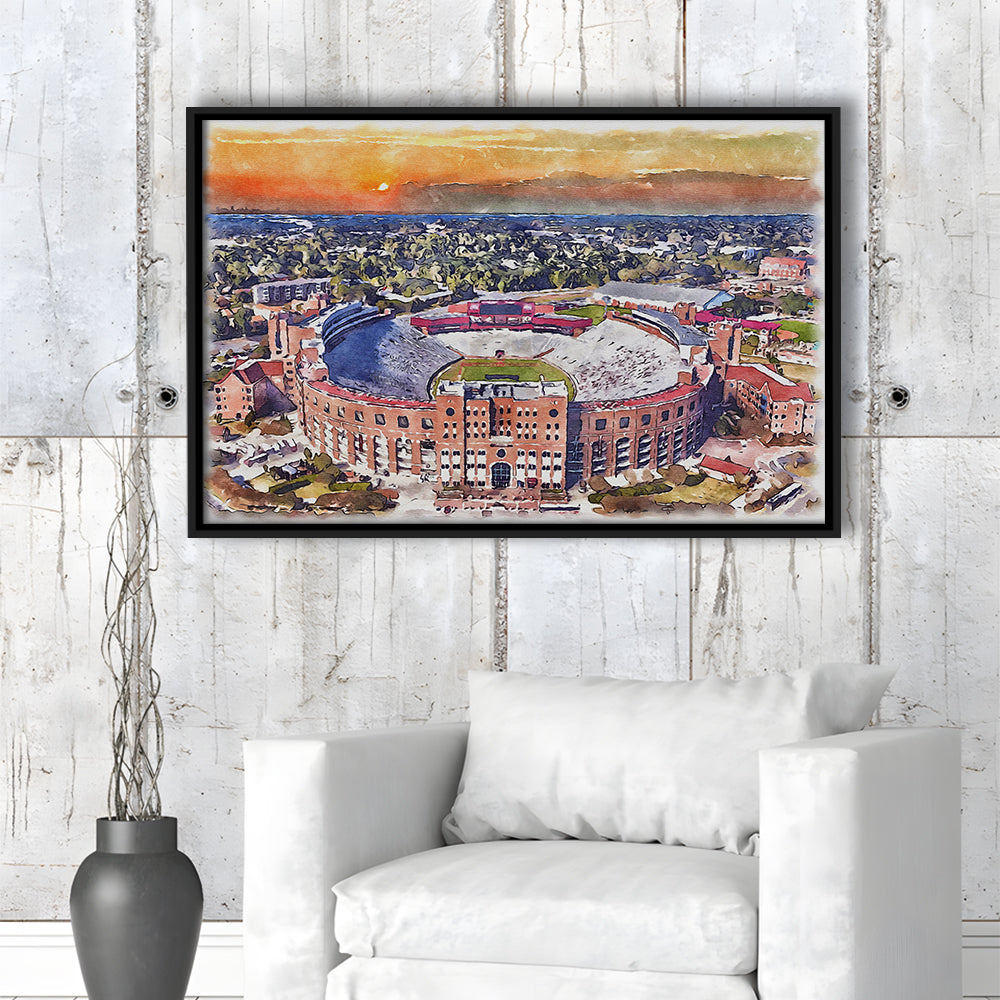 Florida State Seminoles, Doak Campbell Painting Stadium Watercolor, Sport Gift Art, Framed Canvas Print Wall Art