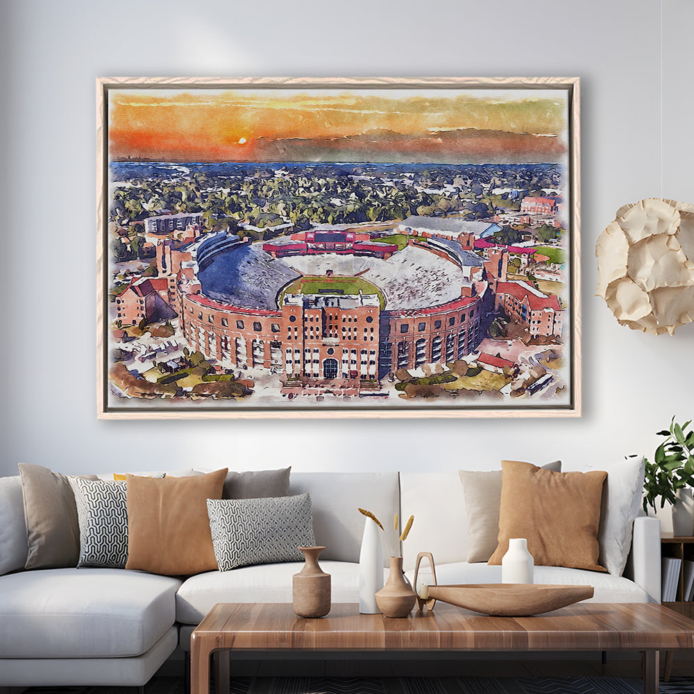Florida State Seminoles, Doak Campbell Painting Stadium Watercolor, Sport Gift Art, Framed Canvas Print Wall Art