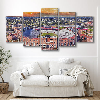 Florida State Seminoles, Doak Campbell Painting Stadium Watercolor, Sport Art, Mixed 5 Panel, Canvas Print Wall Art