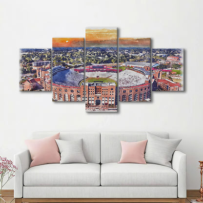 Florida State Seminoles, Doak Campbell Painting Stadium Watercolor, Sport Art, Mixed 5 Panel, Canvas Print Wall Art