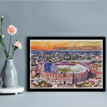 Florida State Seminoles, Doak Campbell Painting Stadium Watercolor, Sport Gift Art, Framed Art Print Wall Decor