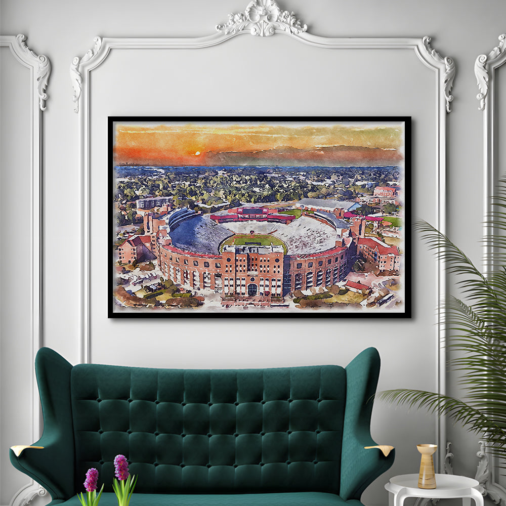 Florida State Seminoles, Doak Campbell Painting Stadium Watercolor, Sport Gift Art, Framed Art Print Wall Decor