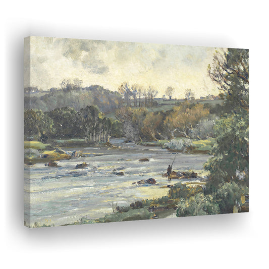 Fly Fishing Vintage Painting Landscape Painting Fishing Decor Office Canvas Print Wall Art, Fishing Gifts Boys Print