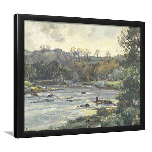 Fly Fishing Vintage Painting Landscape Painting Fishing Decor Office Framed Art Print Wall Decor, Fishing Gifts Boys Print