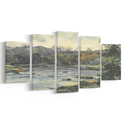 Fly Fishing Vintage Painting Landscape Painting Fishing Decor Office Mixed Canvas Print Wall Art, Fishing Gifts Boys Print