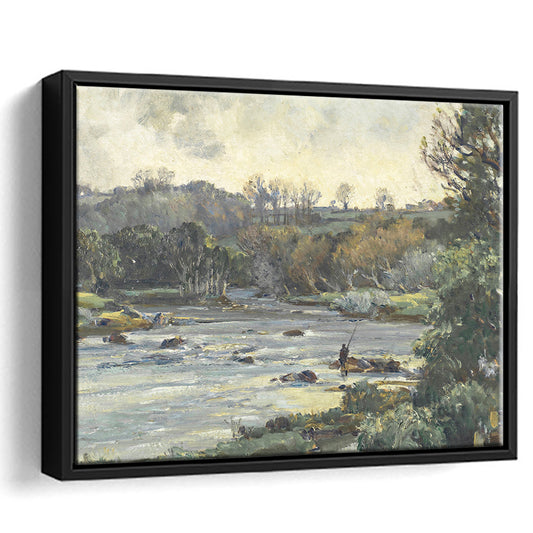 Fly Fishing Vintage Painting Landscape Painting Fishing Decor Office Framed Canvas Print Wall Art, Fishing Gifts Boys Print