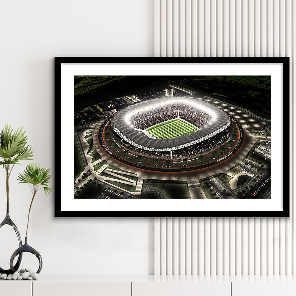 Fnb Stadium, Stadium Canvas, Sport Art, Gift for him, White Border Framed Art Print Wall Decor